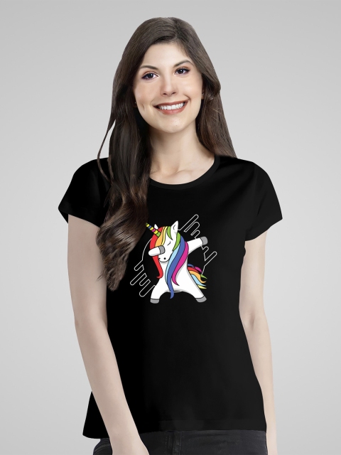 

Pootlu Women Black Printed Extended Sleeves T-shirt