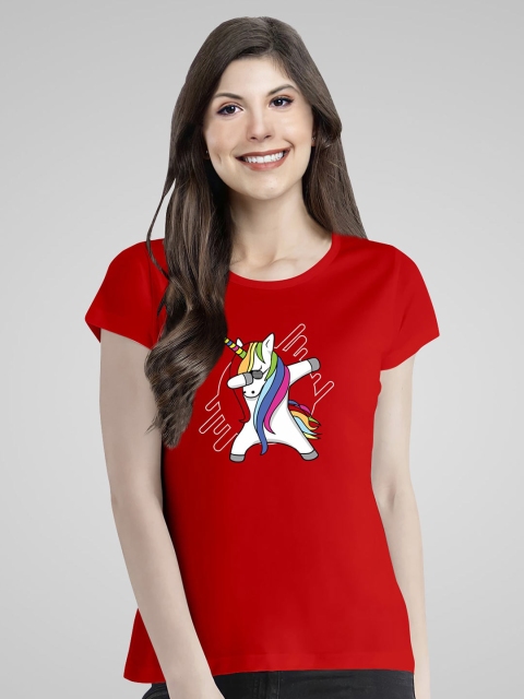 

Pootlu Women Red Printed Extended Sleeves T-shirt