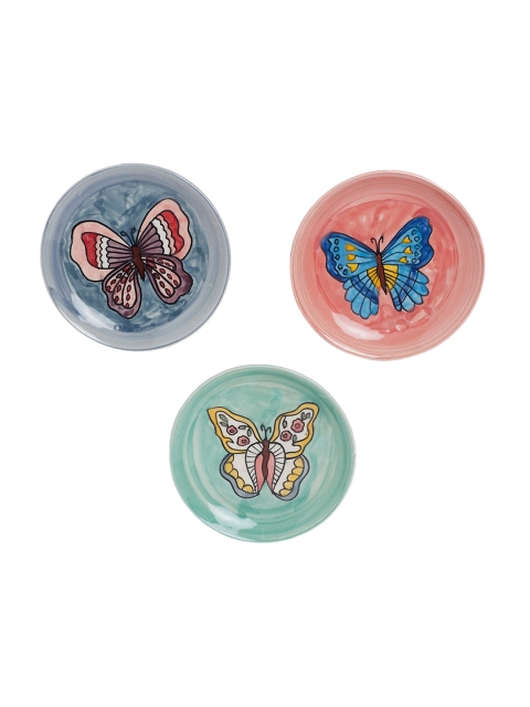 

The Wishing Chair Set Of 3 Orange & Green Butterflies Handpainted Wall Plates