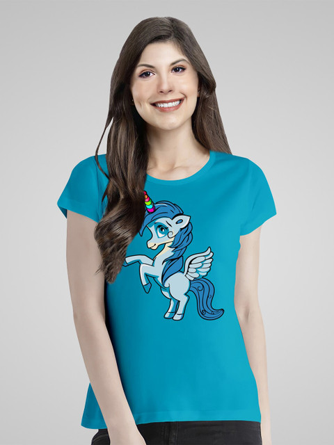 

Pootlu Women Turquoise Blue Printed Extended Sleeves T-shirt