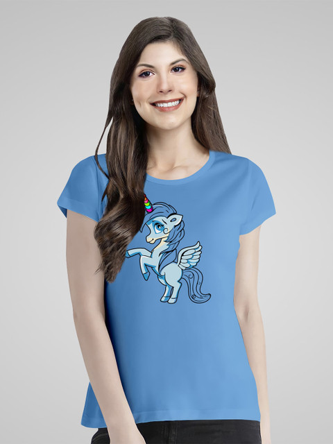 

Pootlu Women Blue Typography Printed T-shirt