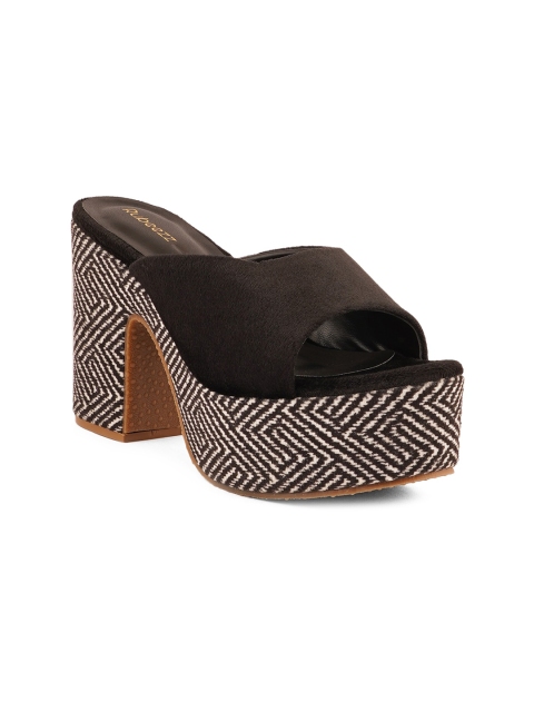 

Rubeezz Black Printed Party Platform Peep Toes