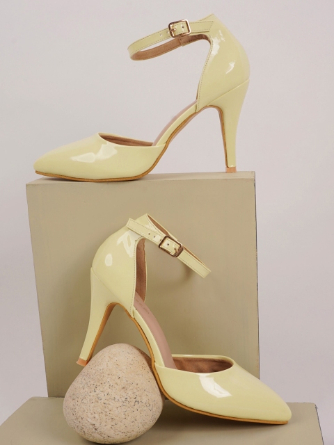 

Rubeezz Yellow Party Kitten Pumps with Buckles