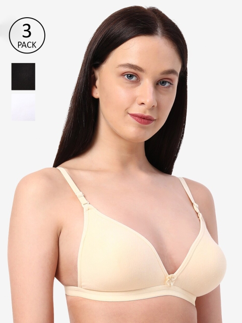 

Planetinner Pack of 3 Solid Cotton Plunge Bras, Black