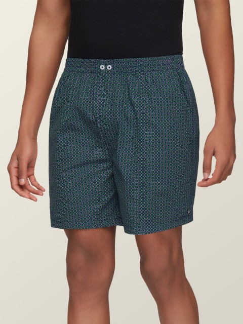 

XYXX Men Green & Blue Printed Super Combed Cotton Comfort Fit Astor Lounge Shorts