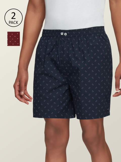 

XYXX Men Pack of 2 Navy Blue & Maroon Printed Comfort Fit Super Combed Cotton Astor Lounge Shorts