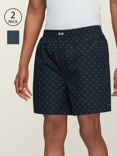 

XYXX Men Pack of 2 Navy Blue & Green Printed Comfort Fit Super Combed Cotton Astor Lounge Shorts