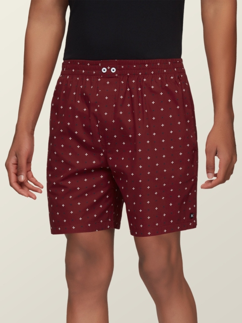 

XYXX Men Maroon & White Printed Super Combed Cotton Comfort Fit Astor Lounge Shorts