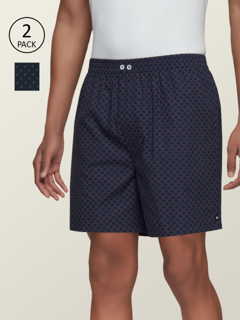 

XYXX Men Pack of 2 Blue & Black Printed Comfort Fit Super Combed Cotton Astor Lounge Shorts