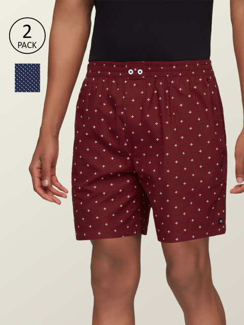 

XYXX Men Set Of 2 Blue & Maroon Super Combed Cotton Comfort Fit Astor Lounge Shorts
