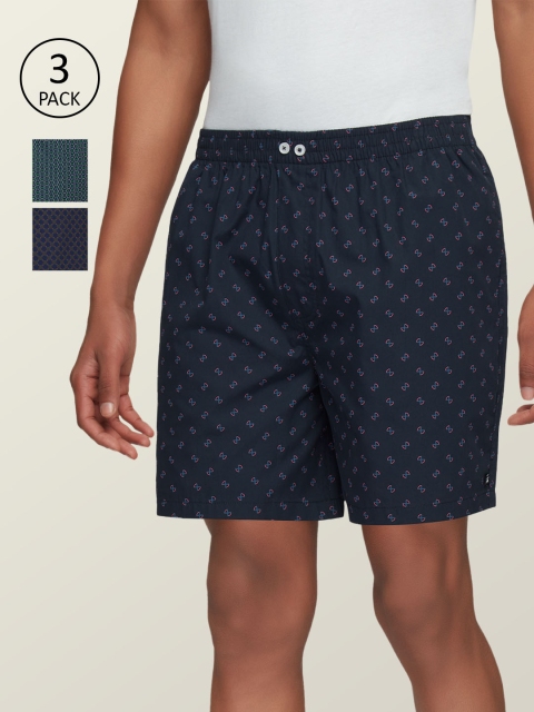 XYXX Men Set Of 3 Printed Super Combed Cotton Comfort Fit Astor Lounge Shorts, Blue