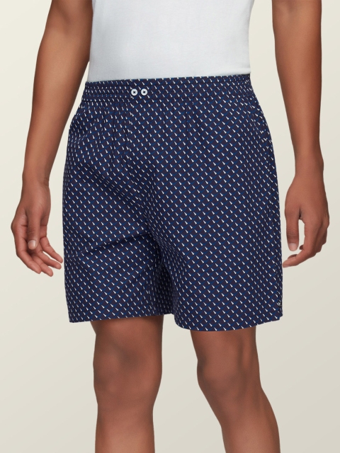 

XYXX Men Navy Blue & White Printed Comfort Fit Super Combed Cotton Astor Lounge Shorts