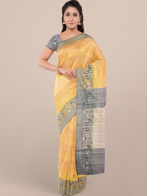 

KALINI Yellow & Grey Ombre Art Silk Chanderi Saree