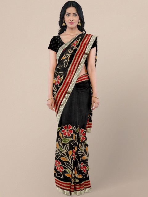 

KALINI Black & Red Kalamkari Zari Art Silk Bhagalpuri Saree