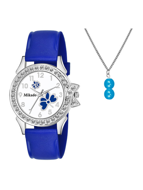 

Mikado Women Multicoloured Brass Embellished Dial & Blue Leather Wrap Around Straps Analogue Watch