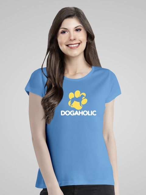 

Pootlu Women Blue Typography Printed Extended Sleeves T-shirt