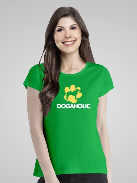 

Pootlu Women Green Typography Printed Extended Sleeves T-shirt