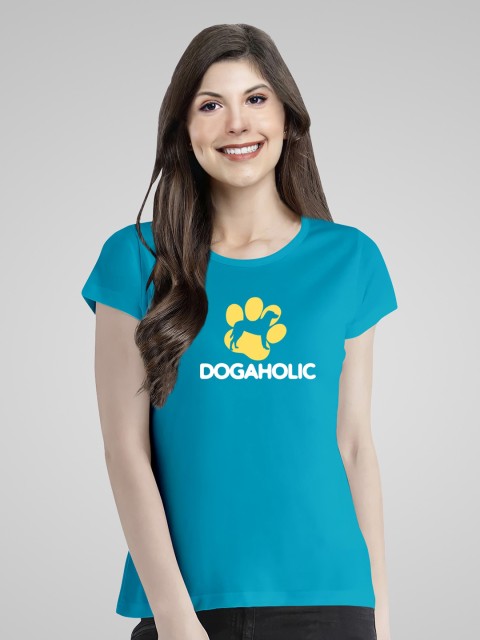 

Pootlu Women Turquoise Blue Typography Printed Extended Sleeves T-shirt