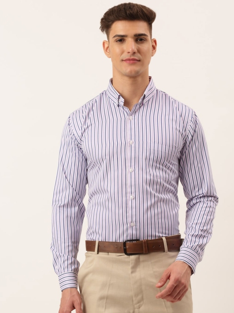 

JAINISH Men Violet Standard Striped Pure Cotton Formal Shirt