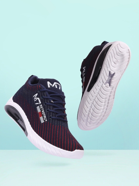 

M7 by Metronaut Men Navy Blue & Red Striped Textile Running Shoes