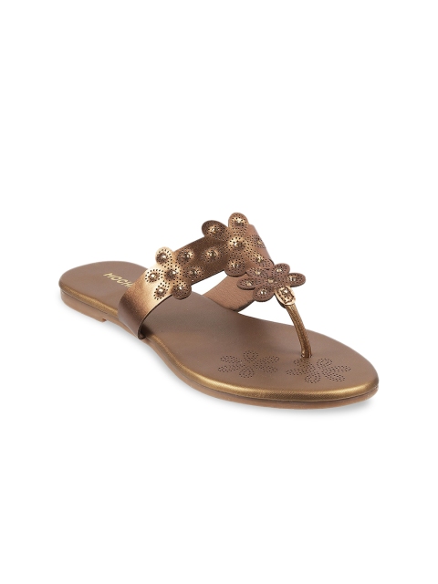 

Mochi Women Gold-Toned Embellished T-Strap Flats
