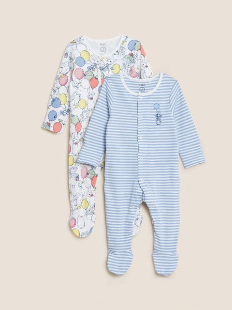 

Marks & Spencer Infant Kids Pack Of 2 Cream Printed Pure Cotton Sleepsuit