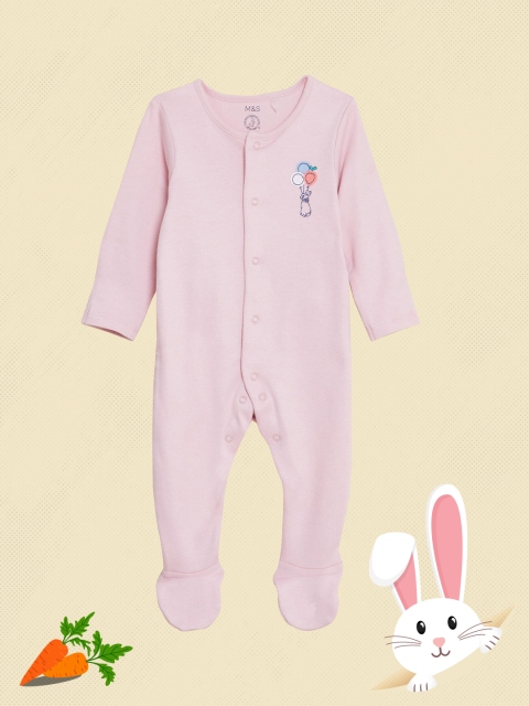 

Marks & Spencer Pack of 2 Pink & White Printed Cotton Sleepsuit, Cream