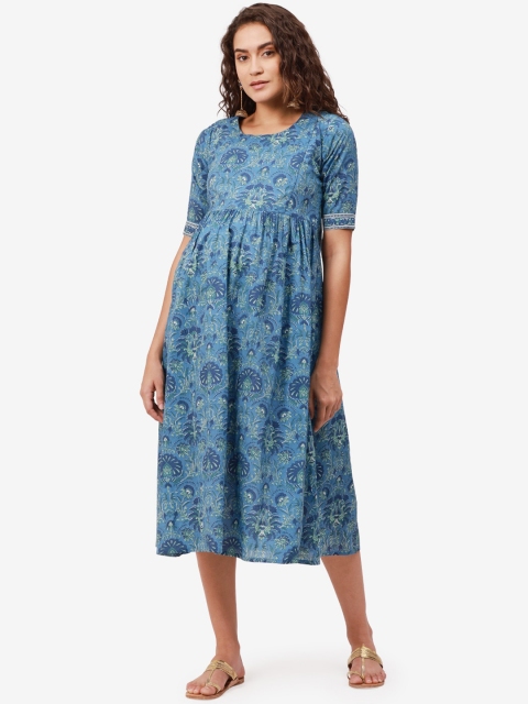 

The Mom Store Women Blue Floral Printed Maternity Anarkali Kurta
