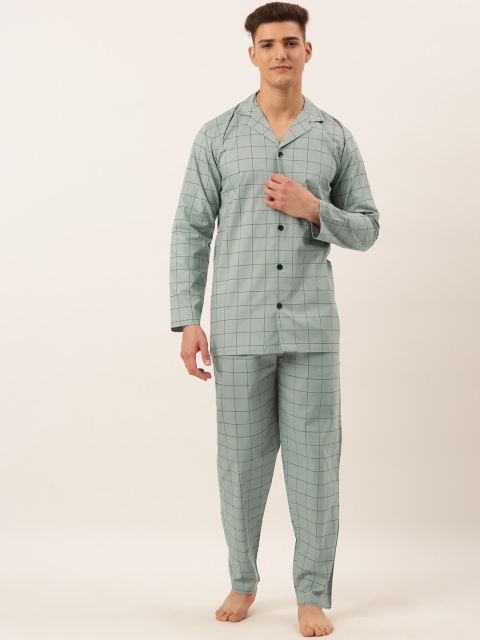 

JAINISH Men Grey & Black Checked Night suit