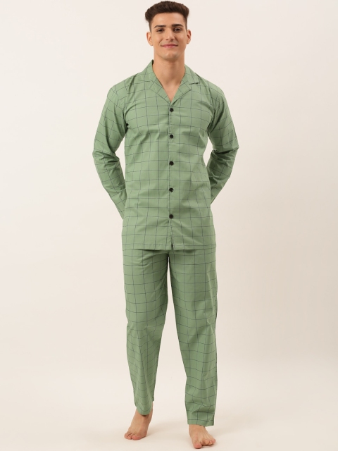

JAINISH Men Green & Black Checked Night suit