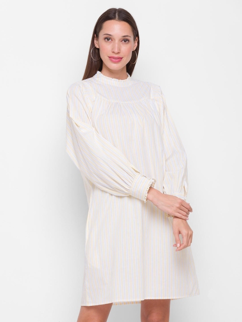 

ZOLA Cream Striped High Neck A-Line Dress