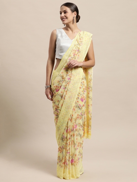 

PERFECTBLUE Yellow Floral Saree