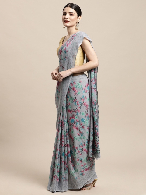 

PERFECTBLUE Grey Floral Saree