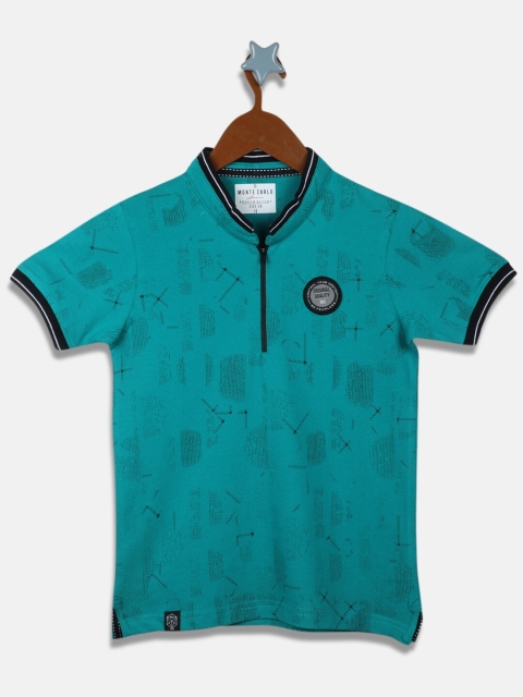 

Monte Carlo Boys Sea Green & Black Printed Polo Collar T-shirt