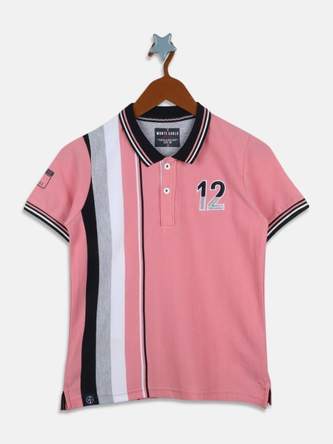 

Monte Carlo Boys Pink Striped Polo Collar Cotton Knitted T-shirt