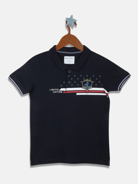 

Monte Carlo Boys Navy Blue Printed Polo Collar Knitted T-shirt