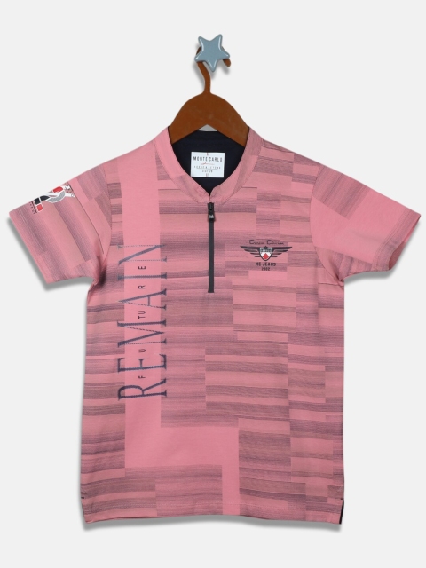 

Monte Carlo Boys Pink Striped Henley Neck Applique T-shirt