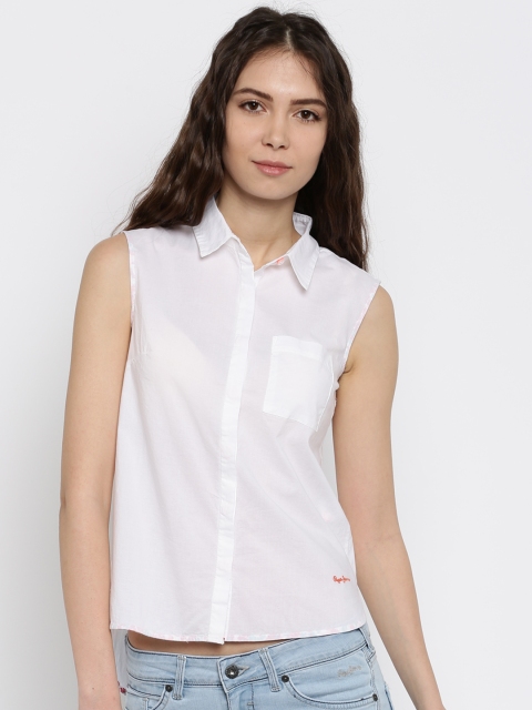 

Pepe Jeans Women White Solid Regular Fit Casual Shirt