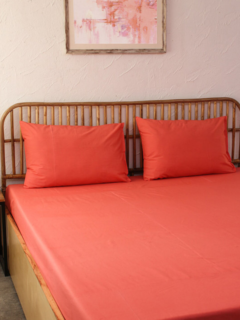 

House This Red 180 TC Cotton Single Bedsheet with 1 Pillow Cover