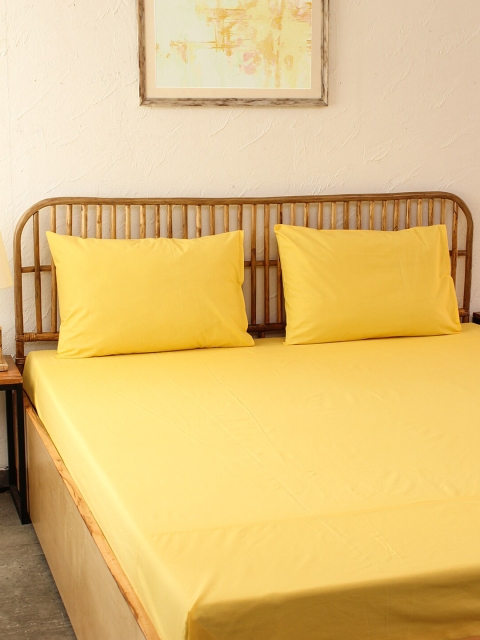 

House This Yellow 180 TC Cotton Queen Bedsheet with 2 Pillow Covers