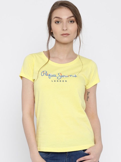 

Pepe Jeans Women Yellow Solid Round Neck T-Shirt