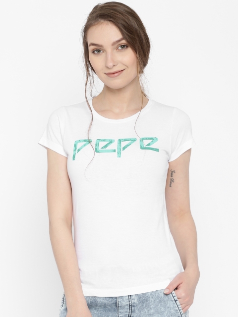 

Pepe Jeans Women White Printed Round Neck T-Shirt