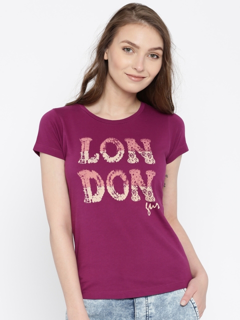 

Pepe Jeans Women Purple Printed Round Neck T-shirt