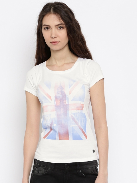 

Pepe Jeans Women White Printed Round Neck T-shirt