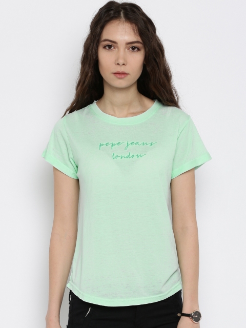 

Pepe Jeans Women Green Self-Design Semi-Sheer T-shirt