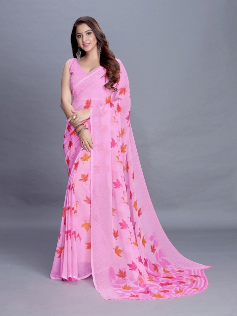 

PERFECTBLUE Pink & Red Floral Saree