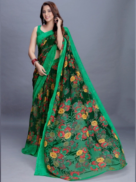 

PERFECTBLUE Green & Yellow Floral Saree