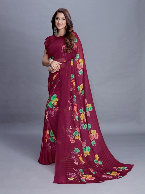

PERFECTBLUE Purple & Blue Floral Saree