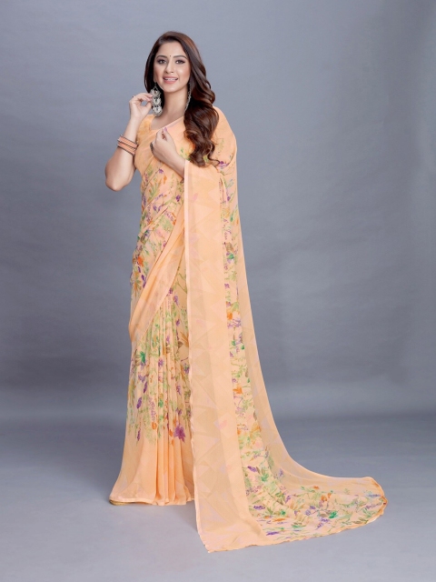 

PERFECTBLUE Orange Floral Saree