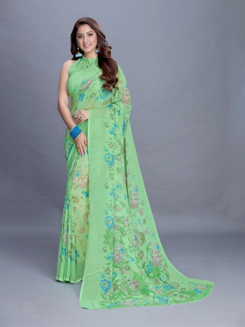 

PERFECTBLUE Green & Blue Floral Saree